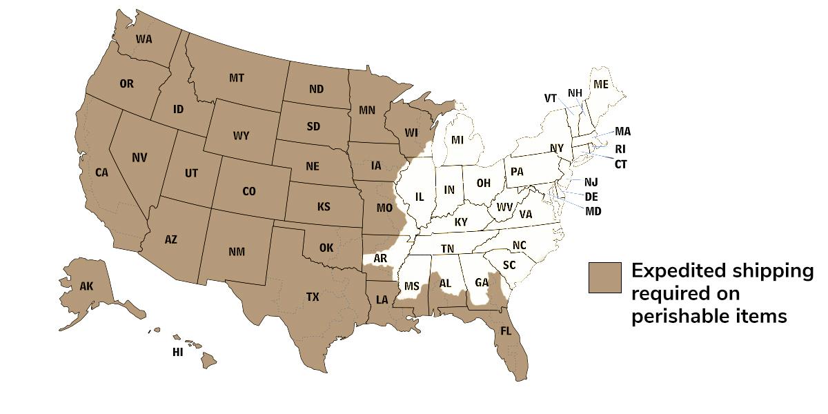 western US resticted states perishable